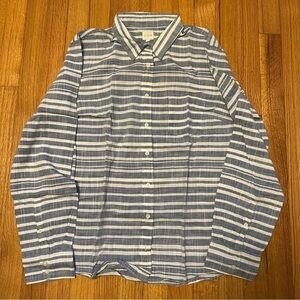 J Crew White & Blue Striped Long Sleeve Button Down Cotton Blouse ~Sz L ( j10)